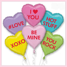 Load image into Gallery viewer, Valentine's Candy Hearts Bouquet (Six Printed 18" Foil Balloons)
