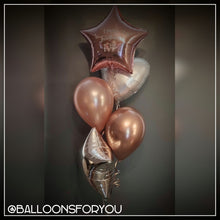 Load image into Gallery viewer, Stars & Hearts FIVE Balloon Cluster - VARIOUS COLOURS - Personalised STANDARD colour lettering