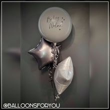 Load image into Gallery viewer, Orb THREE Balloon Cluster - VARIOUS COLOURS Personalised STANDARD colour lettering