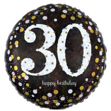 Load image into Gallery viewer, 13th - 100th Birthday Black & Gold Dot Foil Helium Balloon 18"