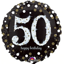 Load image into Gallery viewer, 13th - 100th Birthday Black & Gold Dot Foil Helium Balloon 18"