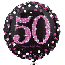 Load image into Gallery viewer, 13th - 100th Birthday Black & Pink Dot Foil Helium Balloon 18"