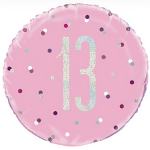 Load image into Gallery viewer, 13th - 100th Birthday Pink Glitz Foil Helium Balloon 18"