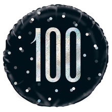 Load image into Gallery viewer, 13th - 100th Birthday Black Glitz Foil Helium Balloon 18"