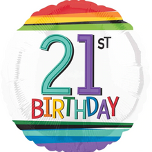 Load image into Gallery viewer, 13th - 100th Birthday Rainbow Stripe Foil Helium Balloon 18"