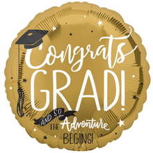 Load image into Gallery viewer, 'CONGRATS GRAD'' Gold Graduation JUMBO Helium Balloon 28"