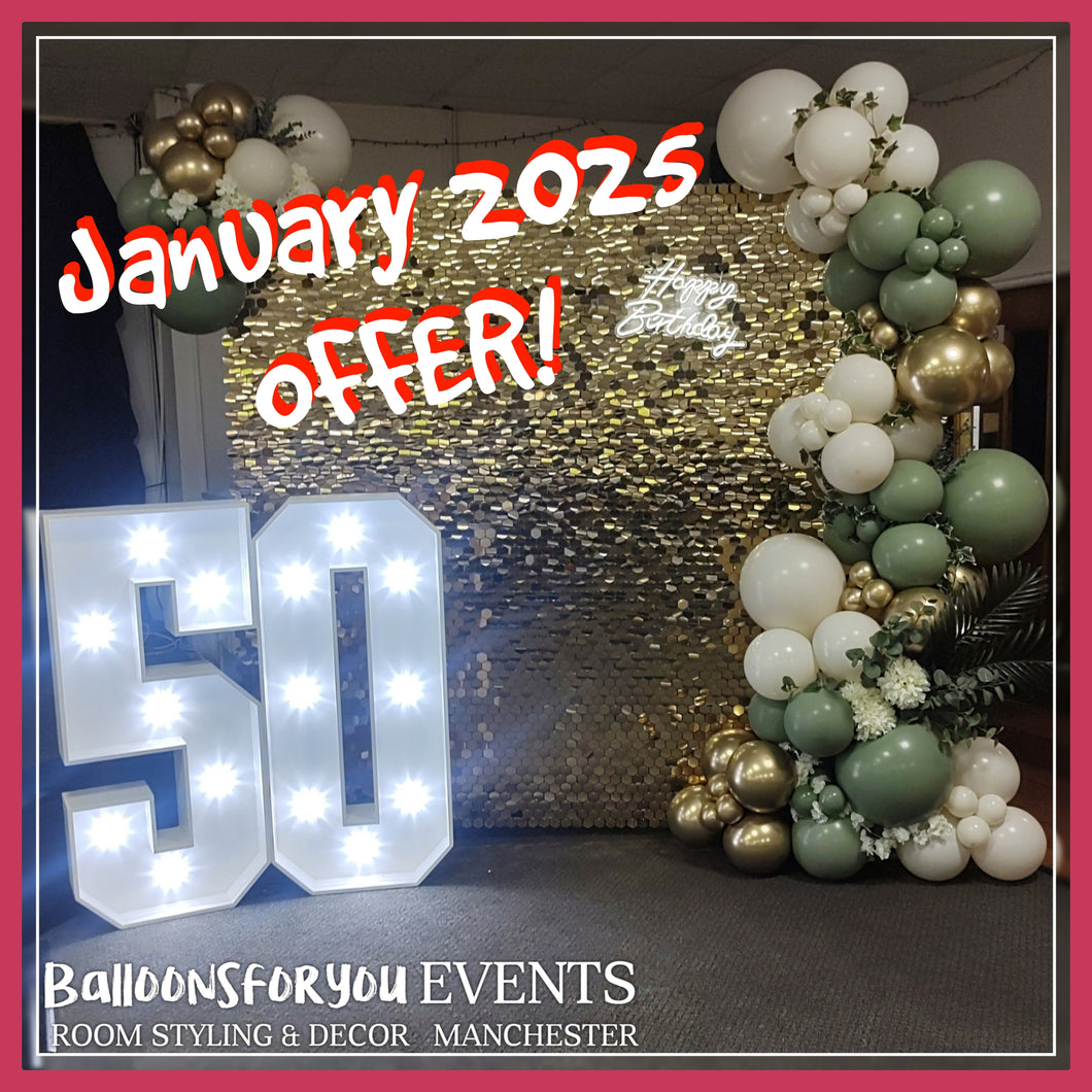 ***JANUARY OFFER*** A further 10% OFF the prices listed! BACKDROP Package NO HELIUM *SAVE up to £45! (Hire)