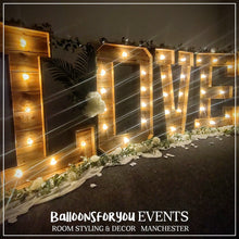 Load image into Gallery viewer, Rustic 4ft Light-Up &quot;LOVE&quot; letters (Hire)
