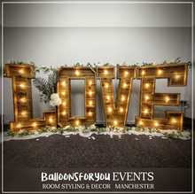 Load image into Gallery viewer, Rustic 4ft Light-Up &quot;LOVE&quot; letters (Hire)
