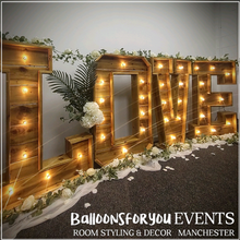 Load image into Gallery viewer, Rustic 4ft Light-Up &quot;LOVE&quot; letters (Hire)
