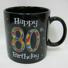 Load image into Gallery viewer, JUMBO Mug - Boxed. 20oz Black Happy Birthday (Various Ages)
