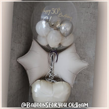 Load image into Gallery viewer, Deco Bubble 24" Clear LUXE HEARTS &amp; STARS - Personalised CHROME lettering
