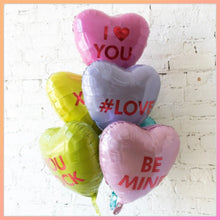 Load image into Gallery viewer, Valentine&#39;s Candy Hearts Bouquet (Six Printed 18&quot; Foil Balloons)
