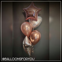 Load image into Gallery viewer, Stars &amp; Hearts FIVE Balloon Cluster - VARIOUS COLOURS - Personalised STANDARD colour lettering
