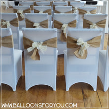 Load image into Gallery viewer, Chair covers WHITE &amp; bow (Hire)
