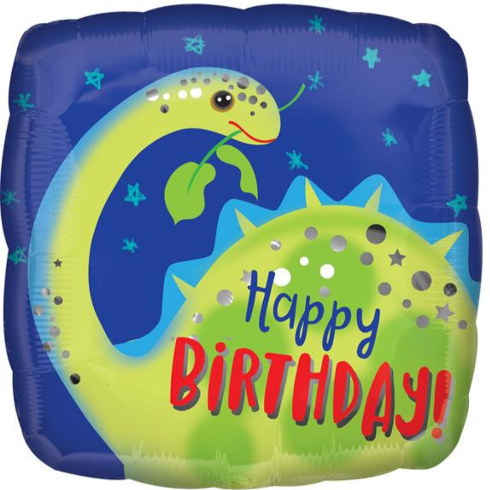 Happy Birthday Dinosaur Square  Foil Helium Balloon 18