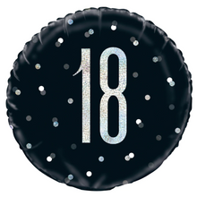 Load image into Gallery viewer, 13th - 100th Birthday Black Glitz Foil Helium Balloon 18&quot;
