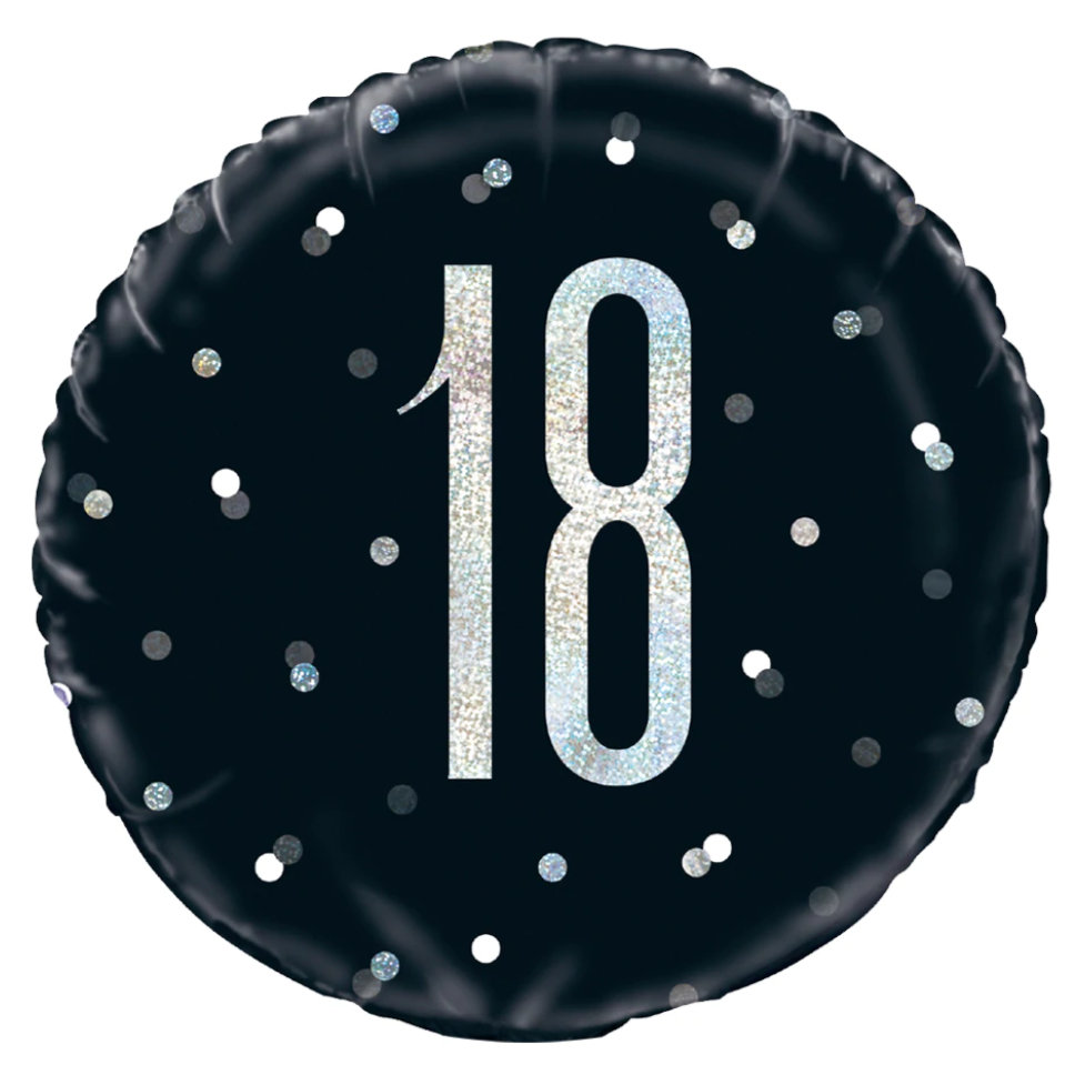 13th - 100th Birthday Black Glitz Foil Helium Balloon 18