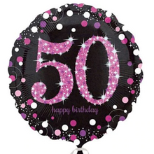 Load image into Gallery viewer, 13th - 100th Birthday Black &amp; Pink Dot Foil Helium Balloon 18&quot;
