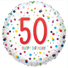 Load image into Gallery viewer, 13th - 100th Birthday Multi Dot Foil Helium Balloon 18&quot;
