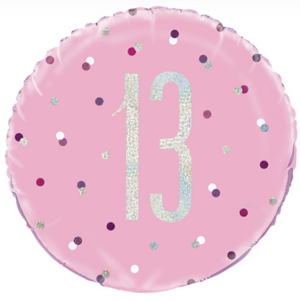 13th - 100th Birthday Pink Glitz Foil Helium Balloon 18