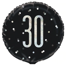 Load image into Gallery viewer, 13th - 100th Birthday Black Glitz Foil Helium Balloon 18&quot;
