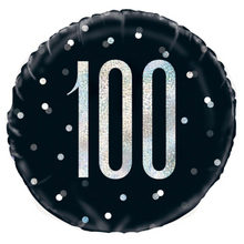 Load image into Gallery viewer, 13th - 100th Birthday Black Glitz Foil Helium Balloon 18&quot;
