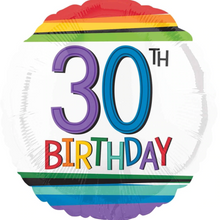 Load image into Gallery viewer, 13th - 100th Birthday Rainbow Stripe Foil Helium Balloon 18&quot;
