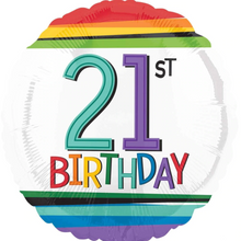 Load image into Gallery viewer, 13th - 100th Birthday Rainbow Stripe Foil Helium Balloon 18&quot;
