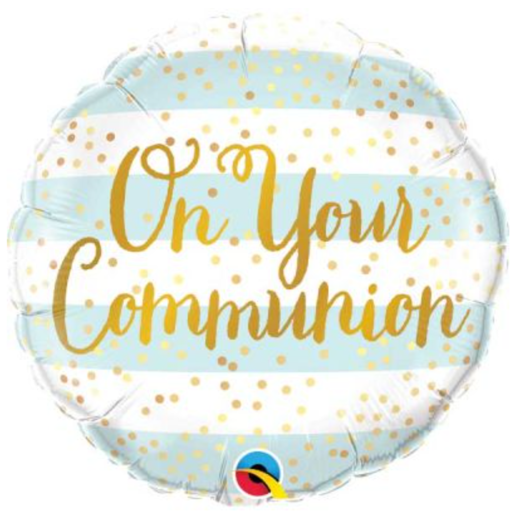 On Your Communion Blue Stripe Foil Helium Balloon 18