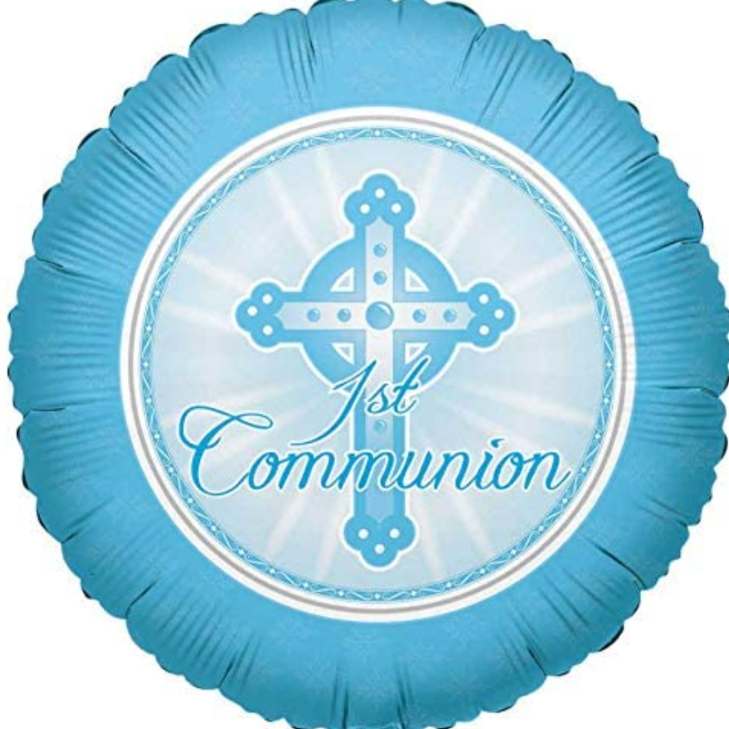 1st Communion Cross Blue Foil Helium Balloon 18