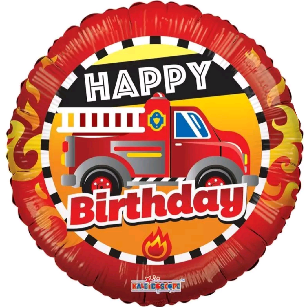 Happy Birthday Fire Engine Foil Helium Balloon 18