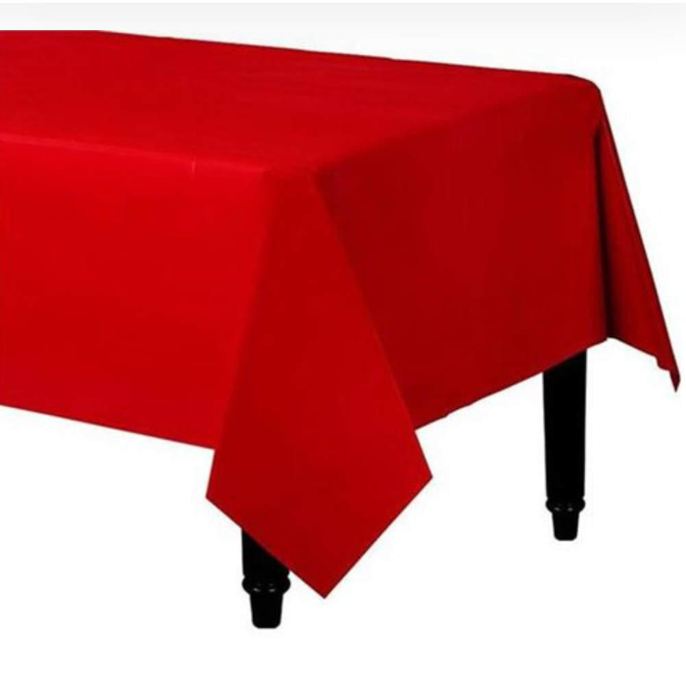 Red Plastic Table Cover (1.4m x 2.8m)