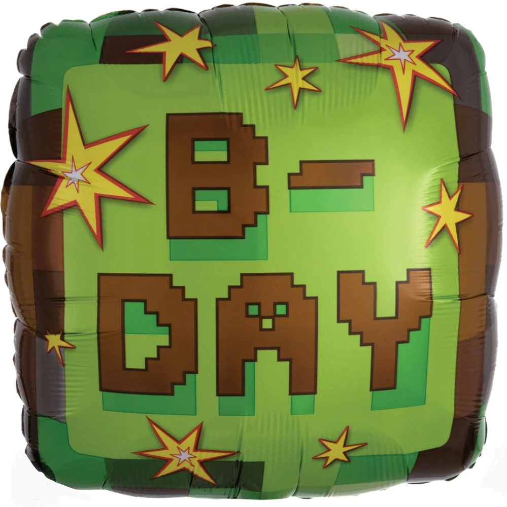 Minecraft theme 'B-DAY' Foil Helium Balloon 18